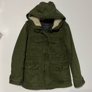 American Eagle Medium Olive Green Women’s Hooded Utility Jacket Hood